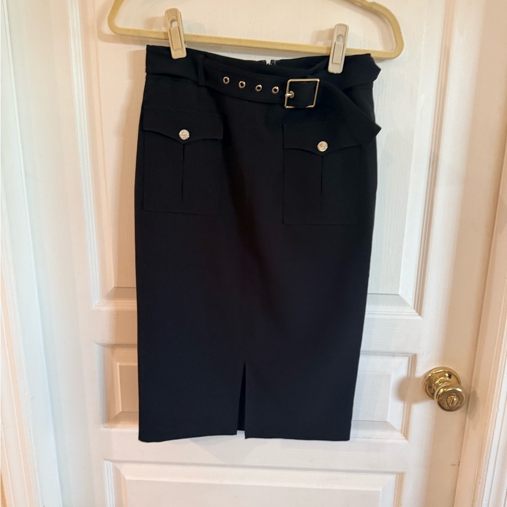 White House Black Market Black Pencil Skirt with Belt Detail
